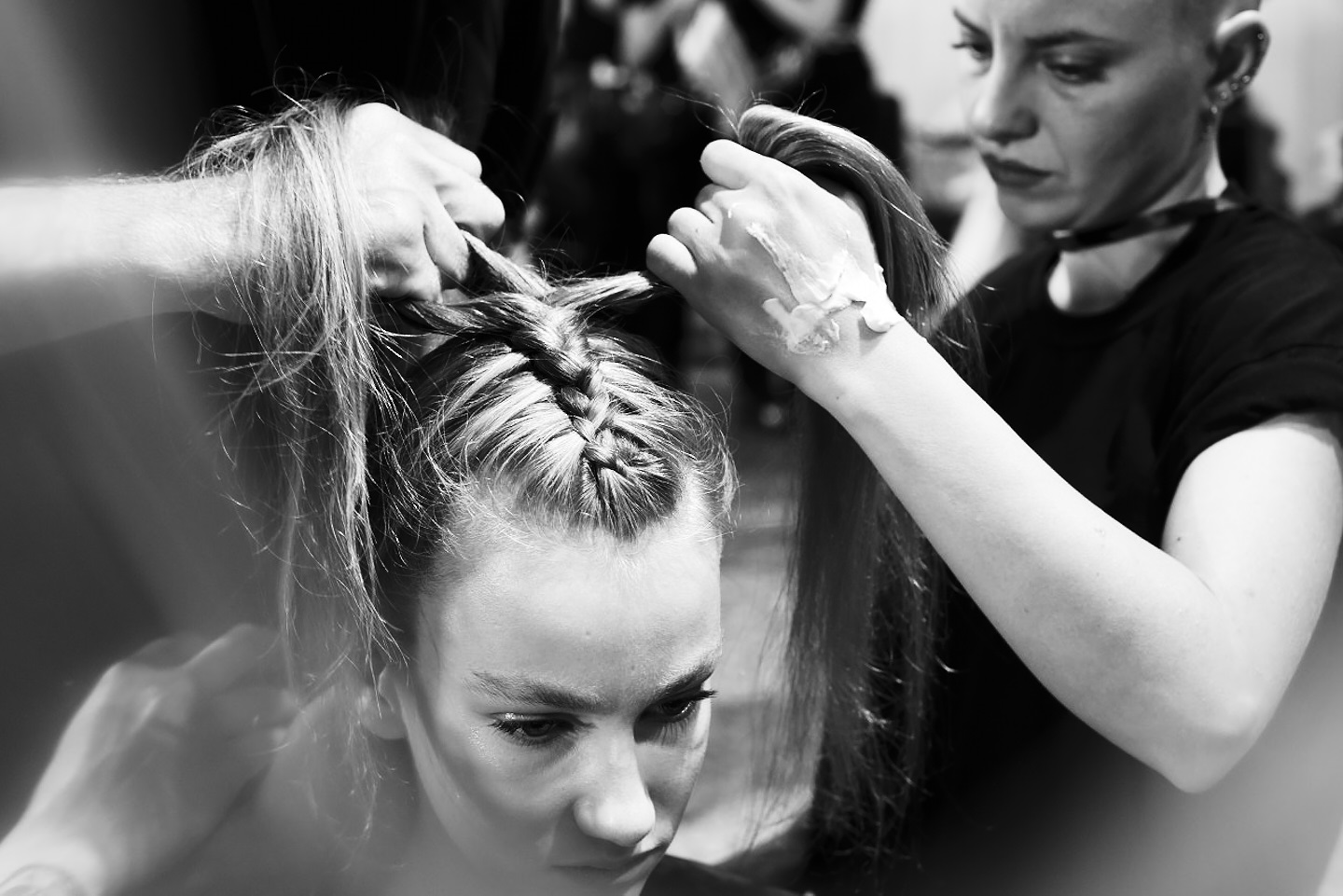 black and white hair styling braids backstage action reportage tell a story 26