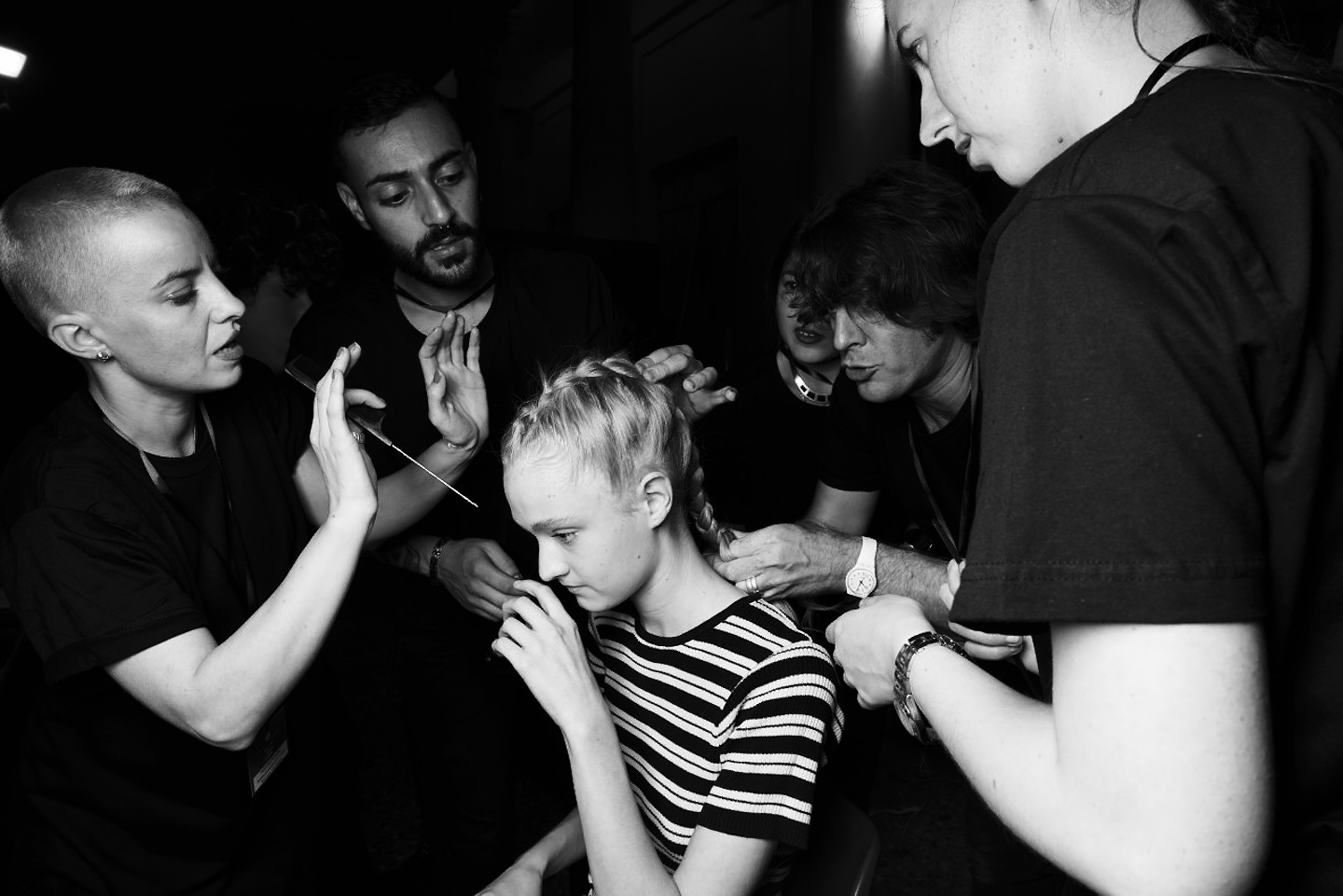 hairdressers backstage black and white hair styling braids reportage tell a story 29